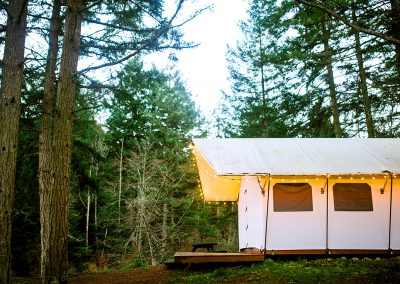 Exterior of cabin with lights side view