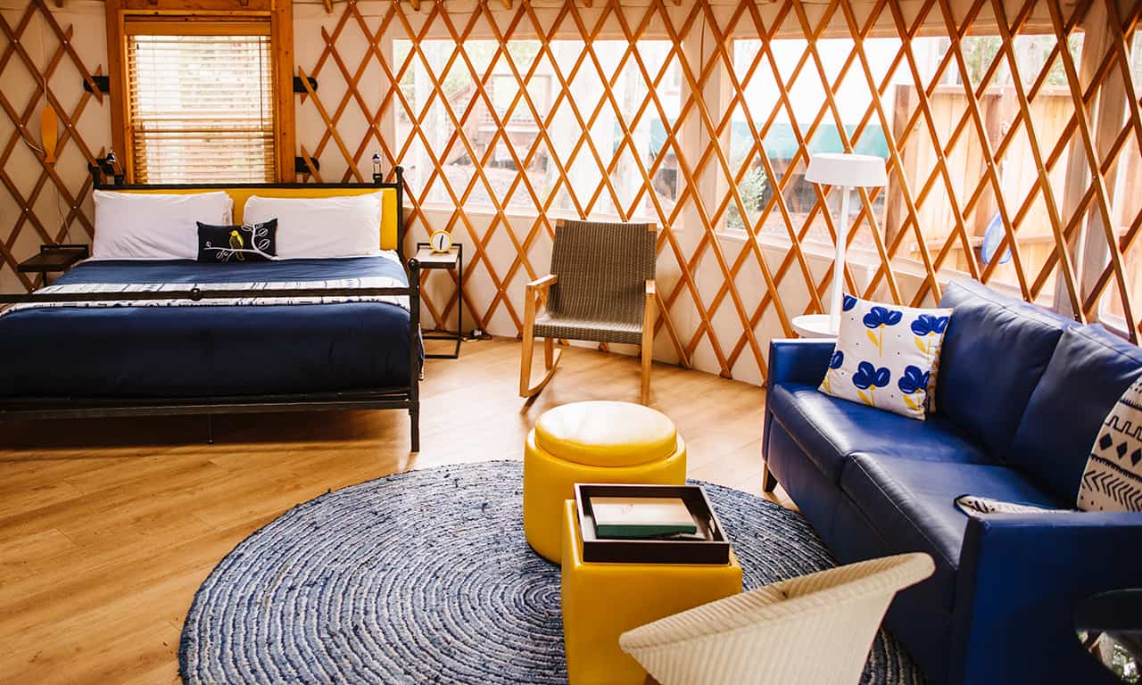 Full luxury yurt living room and bed