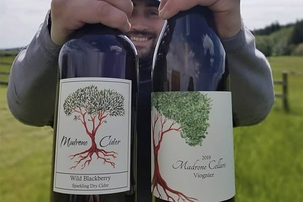 Madrone Cellars wine in vineyard on San Juan Island