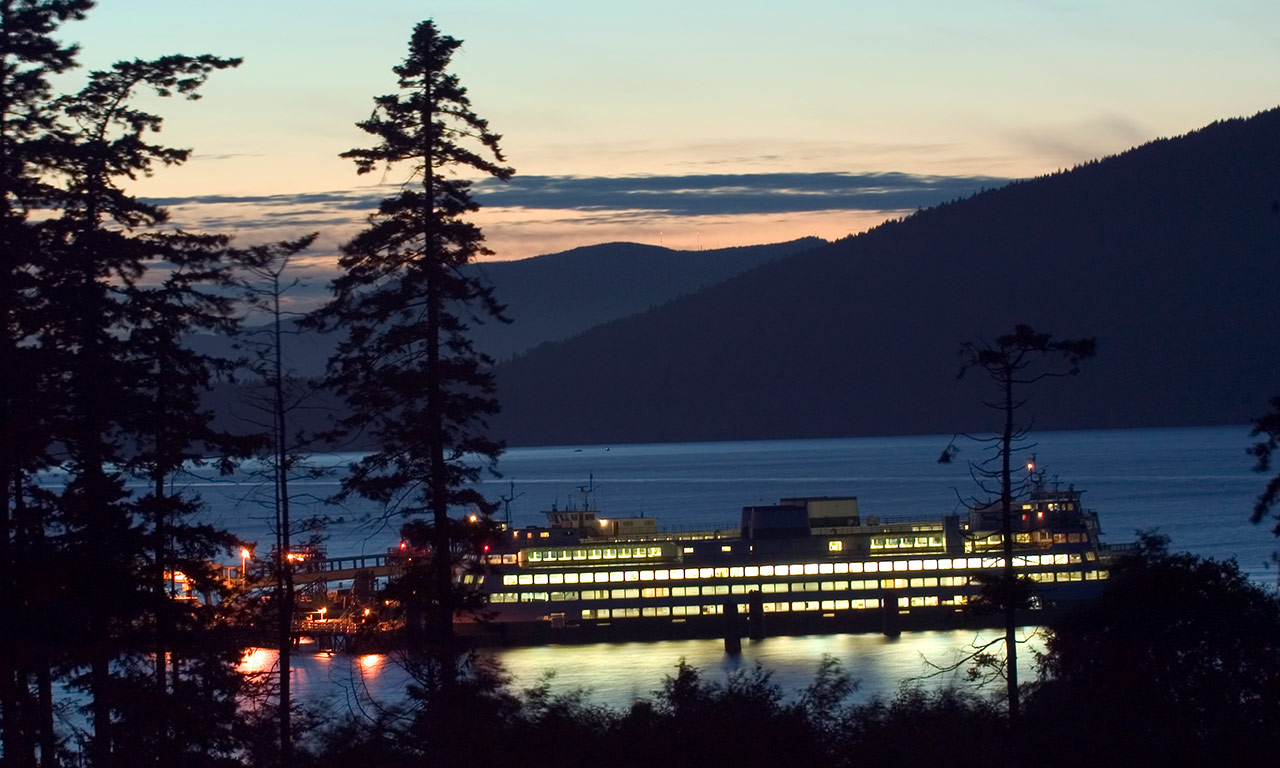 Ferry at night in the San Juan Islands
